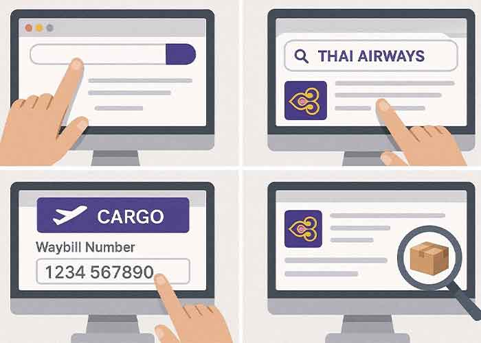 آموزش گامبهگام رهگیری بار Thai Airways با شماره بارنامه